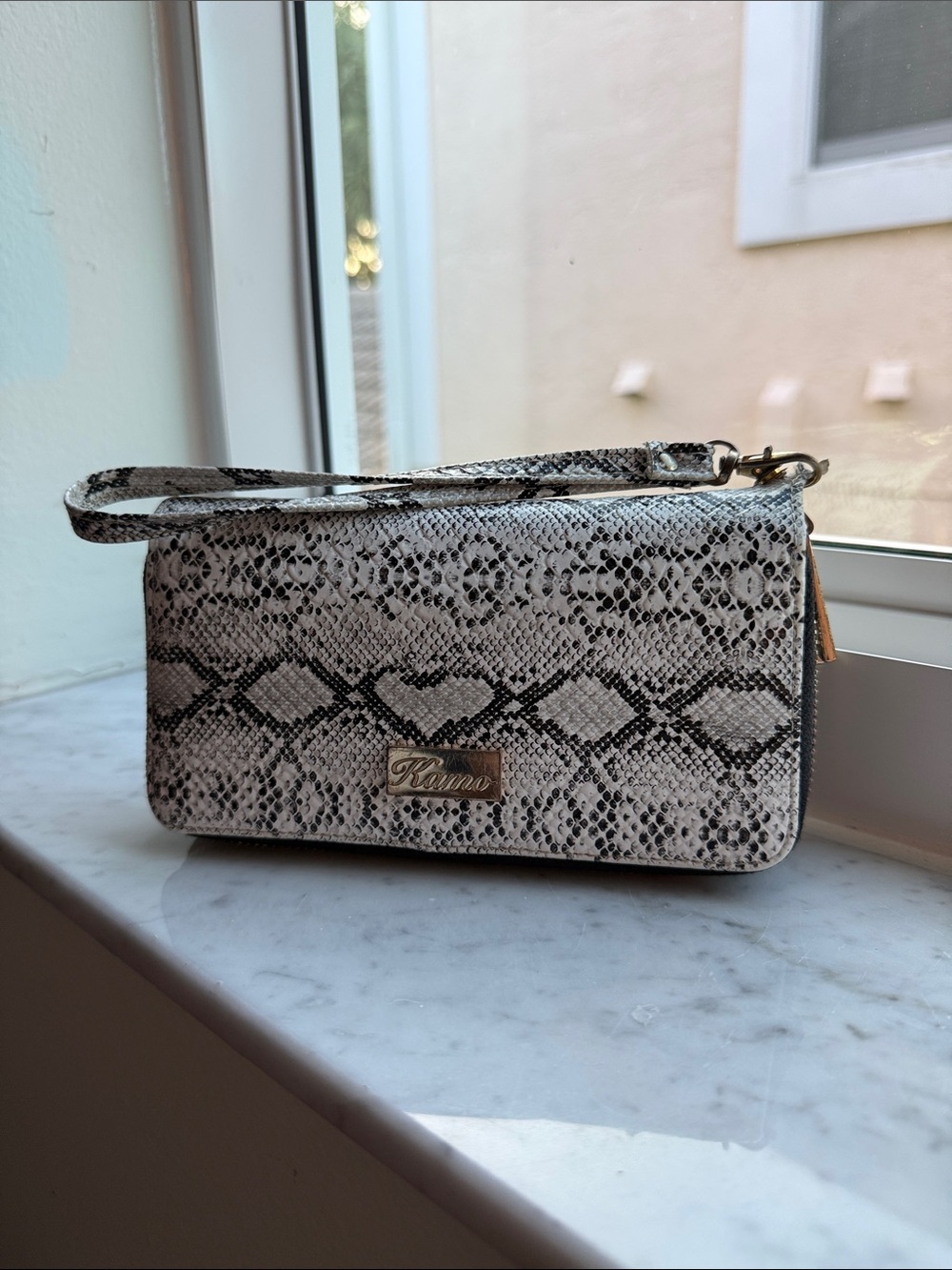 Karma Black and White Snake-Print Wristlet